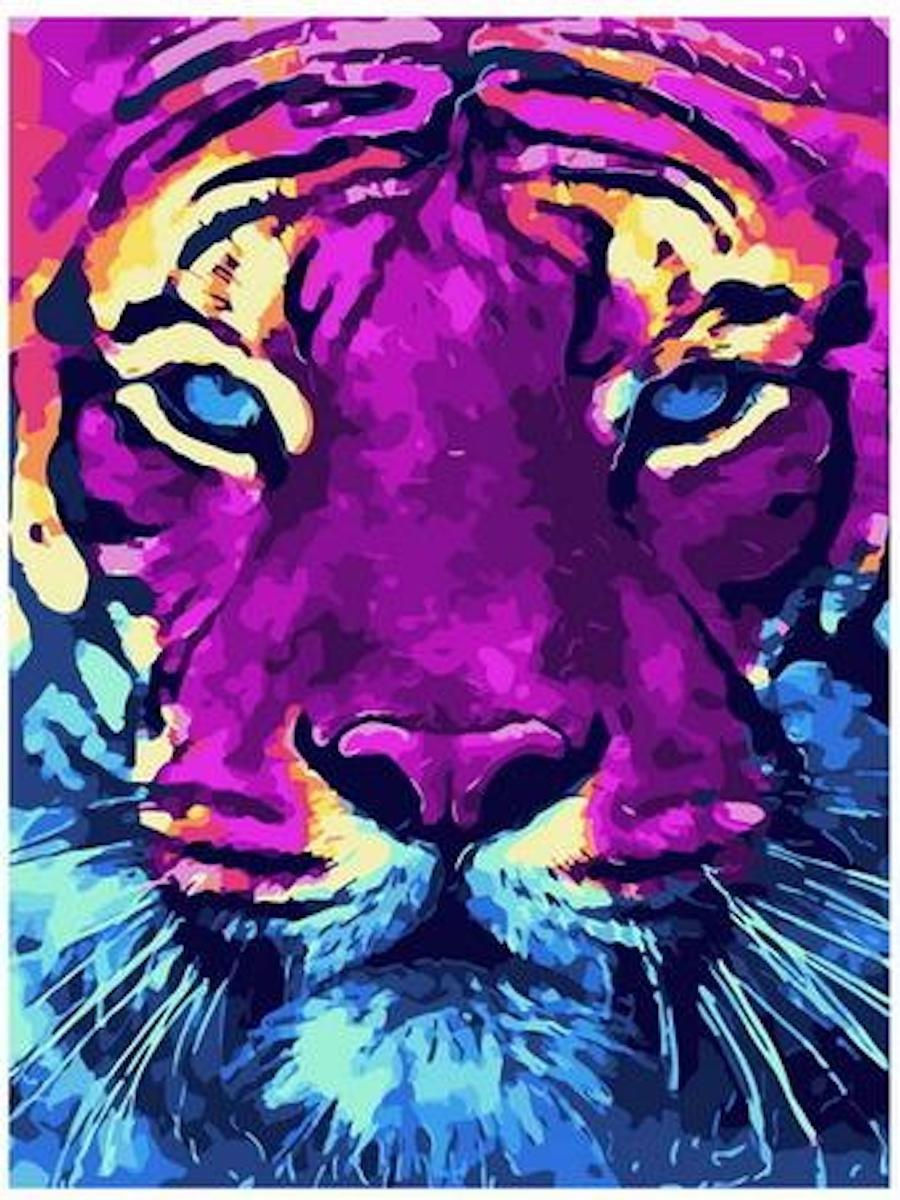 Алмазная мозаика 5d 40x50 тигр с цветными пятнами