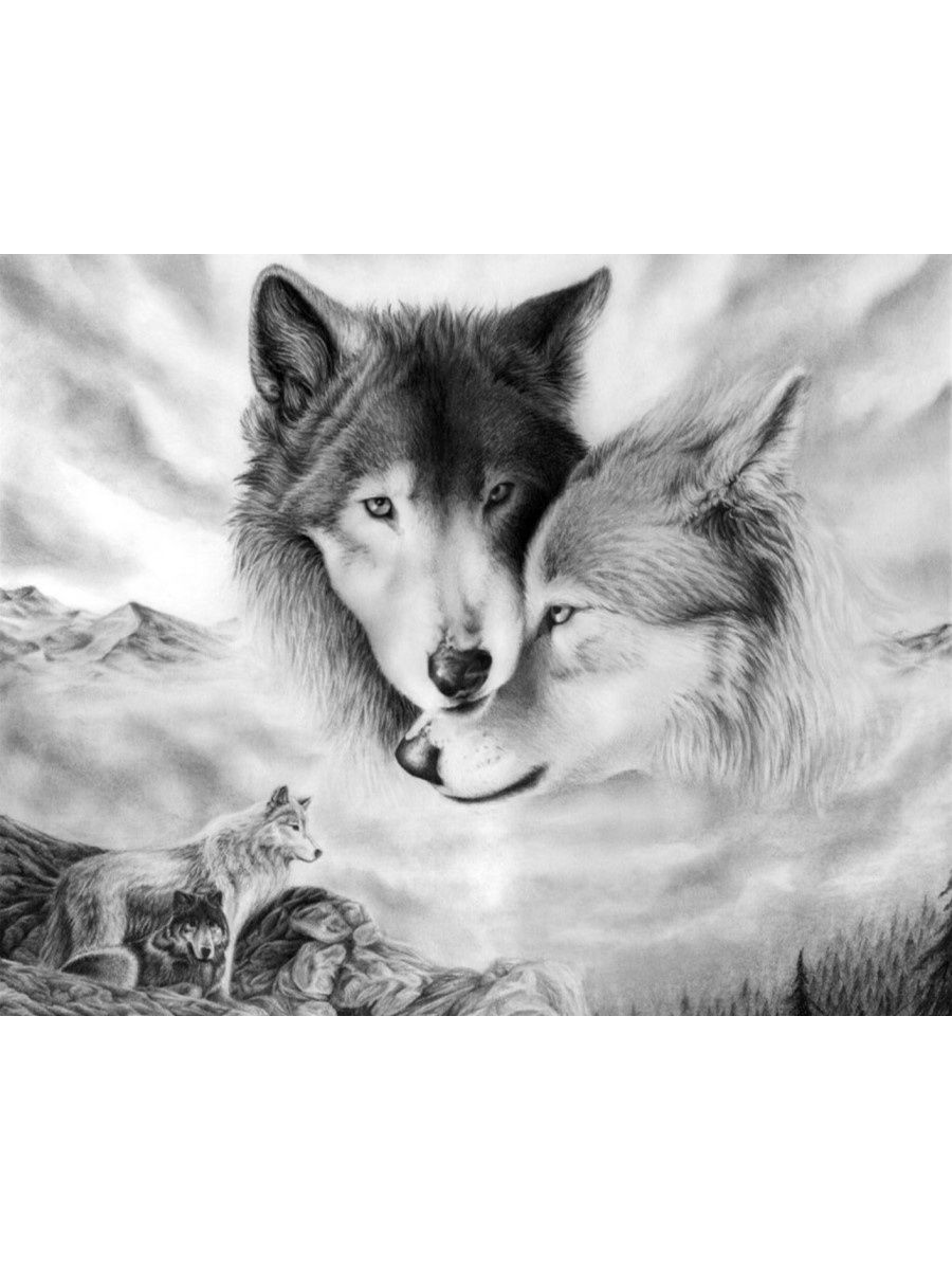 Гранни набор алмазной вышивки Волчья любовь (ag410) 48x38 см