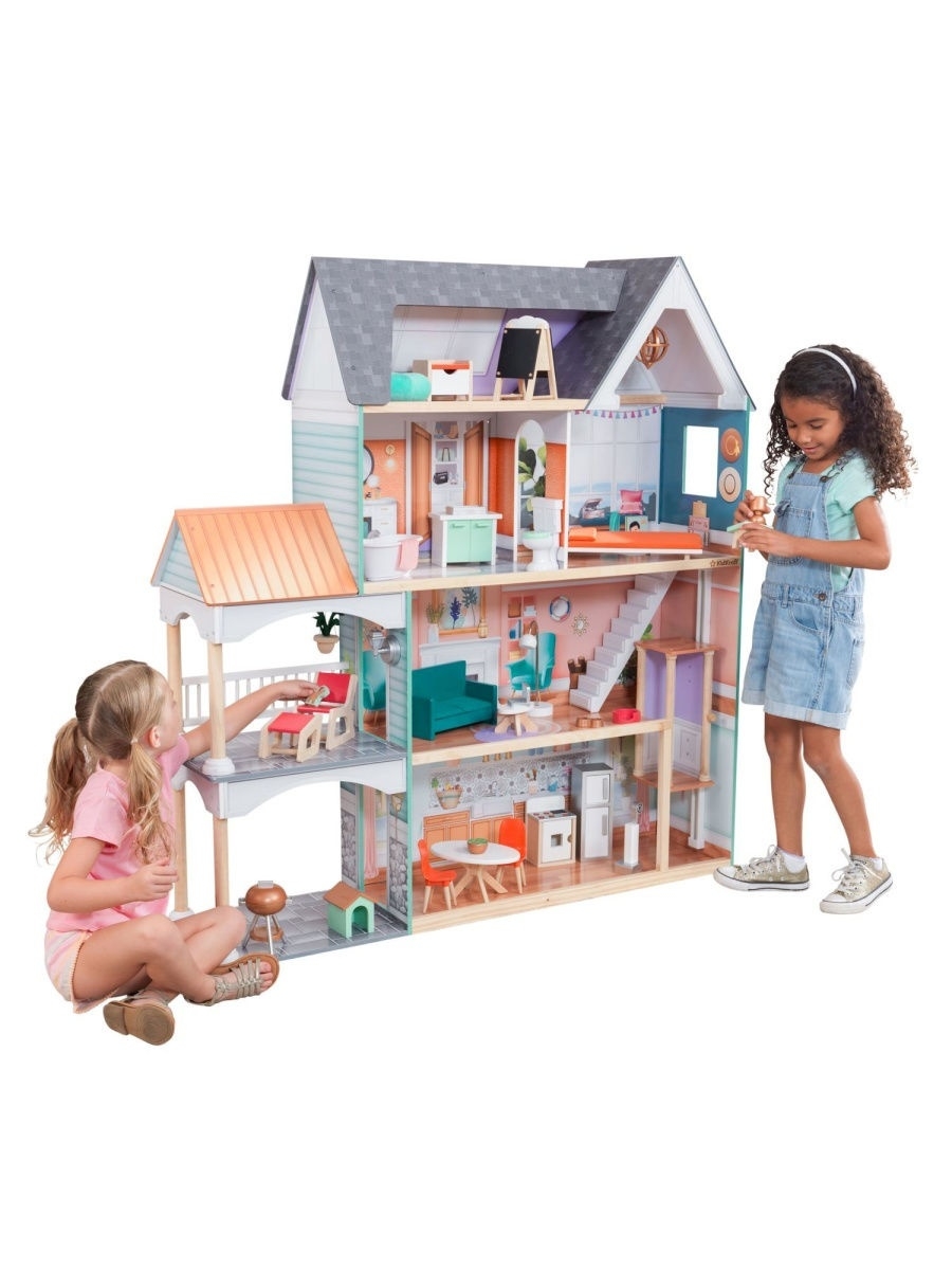 Кукольный дом dh606 деревянный с набором мебели и лифтом