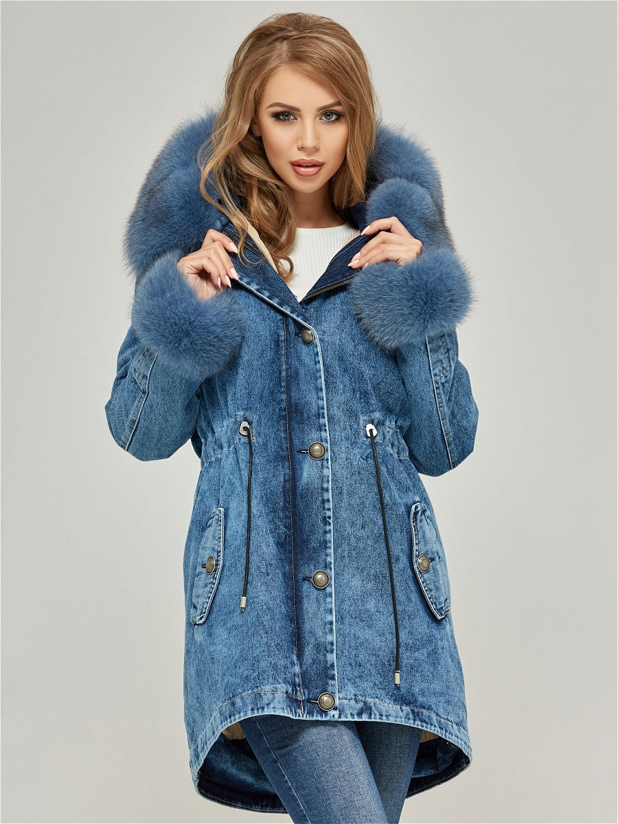 Зимняя джинсовая куртка с мехом женская