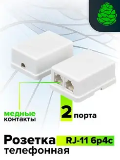 Розетка телефонная двухпортовая накладная 2x RJ11 6p4c