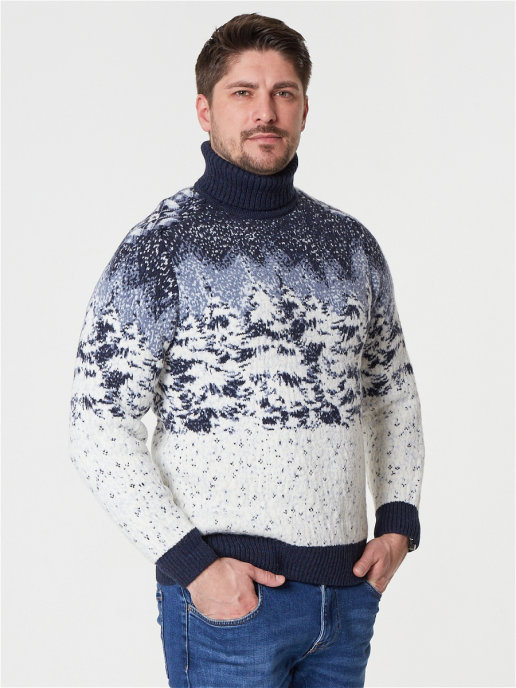 Свитер мужской пуловер на зиму теплый шерстяной с горлом
