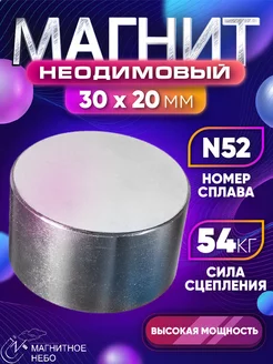 Неодимовый магнит 30х20 мм N52 бытовой, мощный