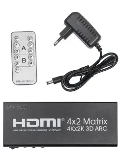 Матрица коммутатор HDMI 4K с 4 источников на 2 экрана, ARC 4…