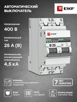 Автоматический выключатель 2P 25А (В) 4,5kA ВА 47-63