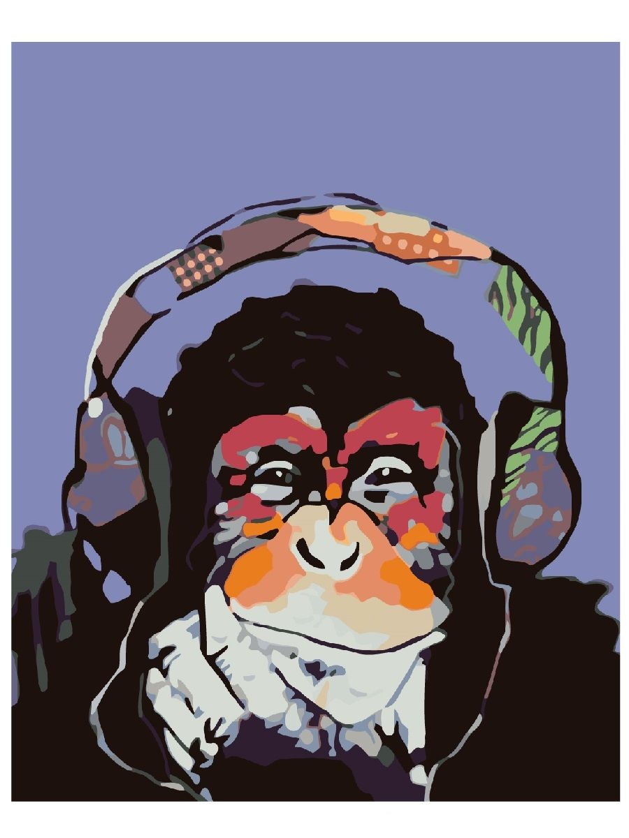 Картина по номерам обезьяна в наушниках