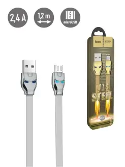 Кабель U14 для Android USB-microUSB, 2.4 А 120 см, индикатор