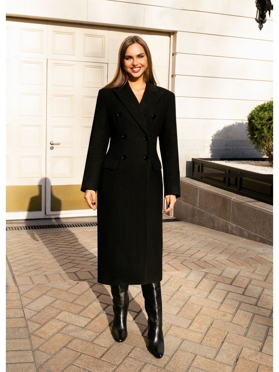 Черное длинное пальто женское