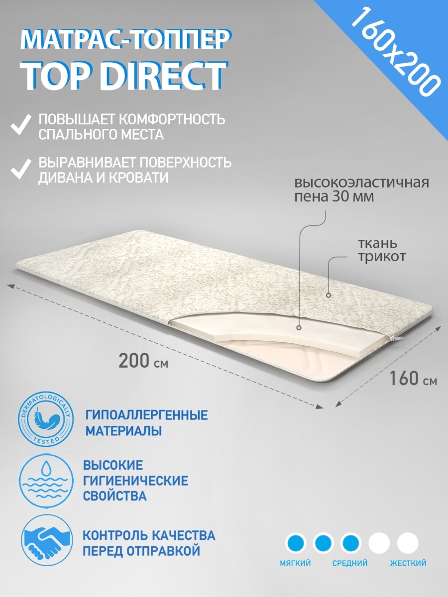 Матрас Топпер ортопедический 140х200 Top direct