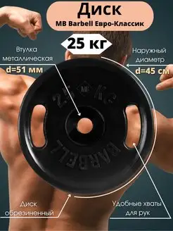 Диск MB Barbell Евро-Классик 25кг 51мм