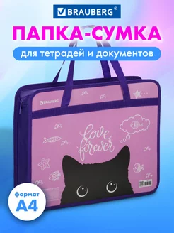 Папка для тетрадей А4 на молнии с ручками Black Cat