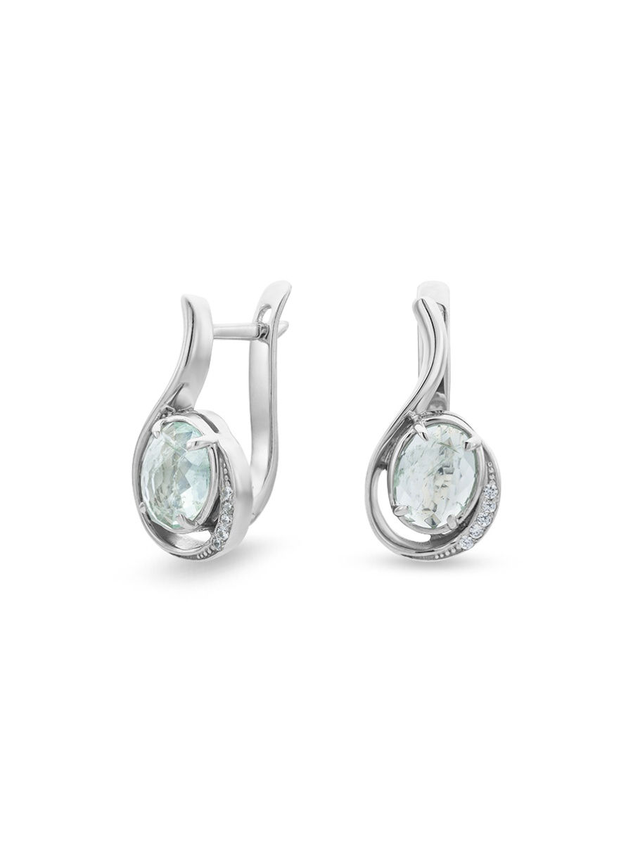 Серьги трансформеры из серебра с кристаллом Aquamarine