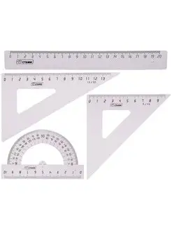 Набор чертежный 2 треугольника, линейка 20 см, транспортир