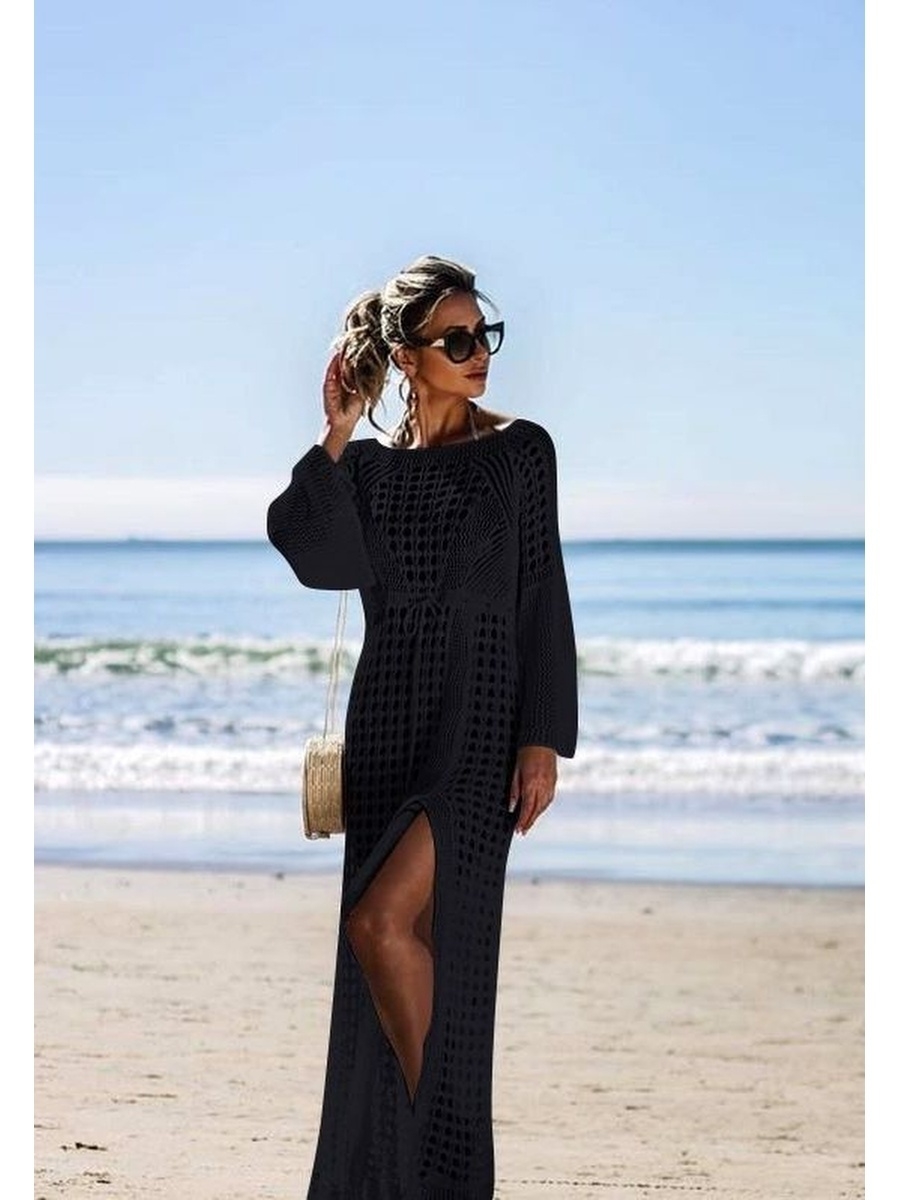 Черное пляжное платье