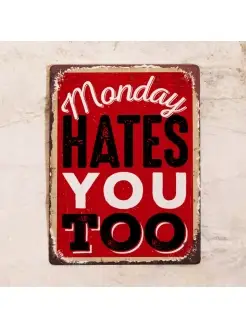 Жестяная табличка Monday hates you too, металл, 20х30 см