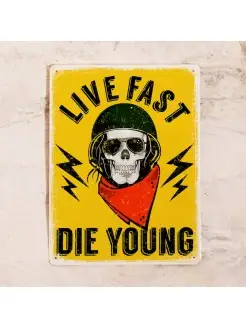 Жестяная табличка Live fast die young, металл, 20х30 см